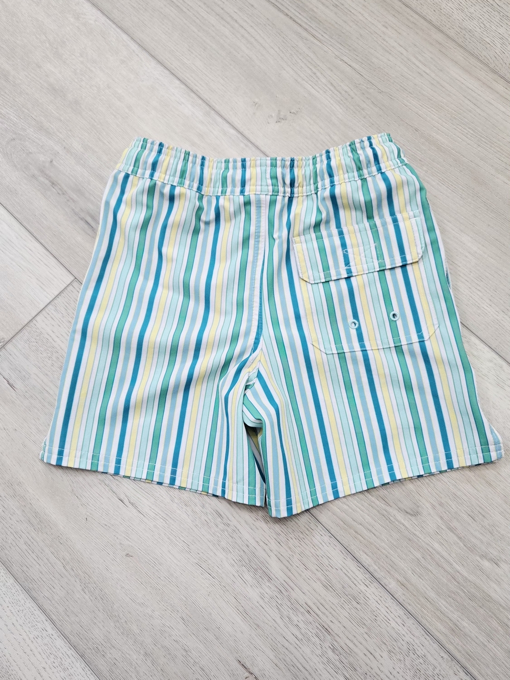 Vineyard Vines Kids Stripe Swim Trunks in Teal, Blue, Yellow, White - Picture 2 of 3